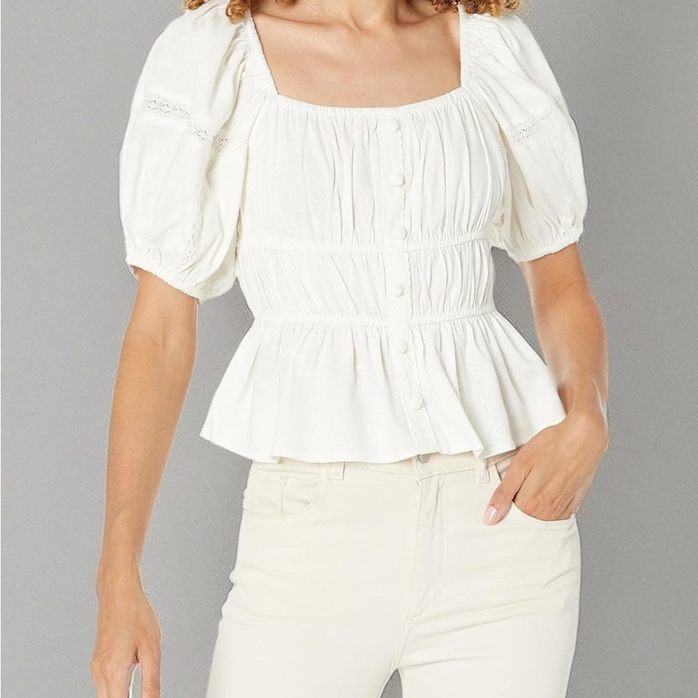 Moon River Cream Puff Sleeve Blouse